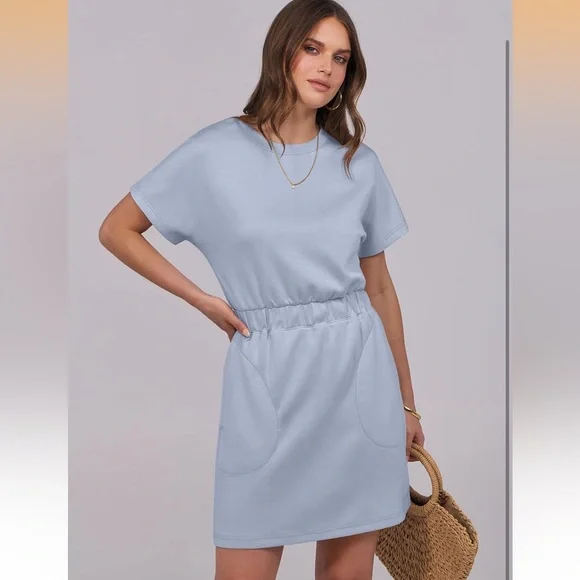 NWT-Small 2026 Summer Casual Short Sleeve Crew Neck Elastic Waist T Shirt Dress - Picture 4 of 8